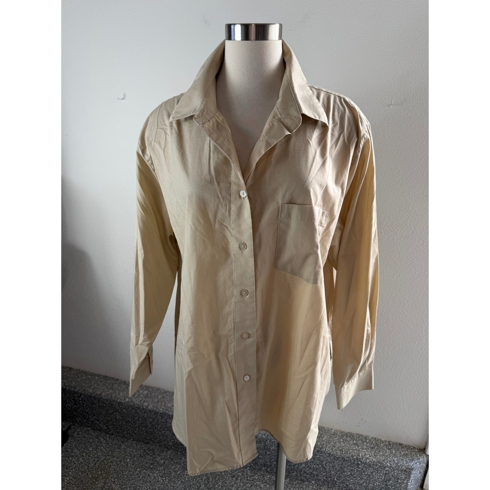 Foxcroft Womens Plus 20W Wrinkle Free Shaped Button Up Shirt Tan Long Sleeve Top